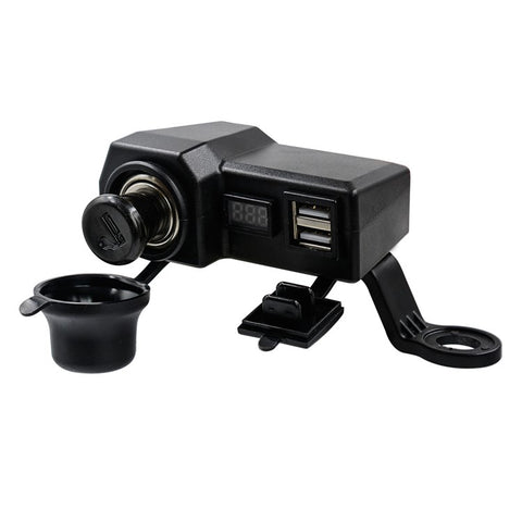 CS-1072B1 10-24V Motorcycle Dual USB Charger+Voltmeter+Cigarette Lighter Head Waterproof Multifunction Phone Charging Adapter