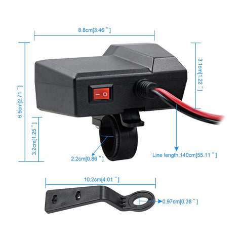 CS-1072B1 10-24V Motorcycle Dual USB Charger+Voltmeter+Cigarette Lighter Head Waterproof Multifunction Phone Charging Adapter