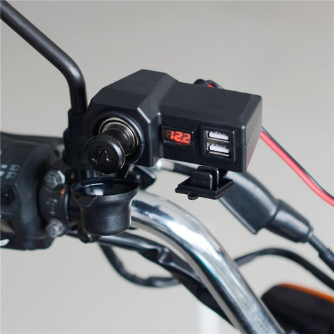 CS-1072B1 10-24V Motorcycle Dual USB Charger+Voltmeter+Cigarette Lighter Head Waterproof Multifunction Phone Charging Adapter