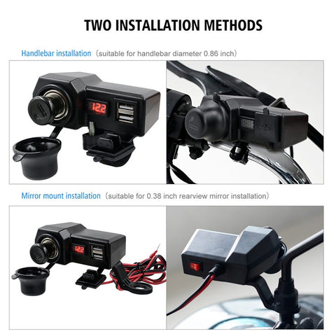 CS-1072B1 10-24V Motorcycle Dual USB Charger+Voltmeter+Cigarette Lighter Head Waterproof Multifunction Phone Charging Adapter