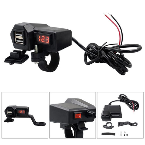 CS-1072A1 10-24V Motorcycle Dual USB Charger Digital Display Voltmeter Waterproof Phone Charging Adapter