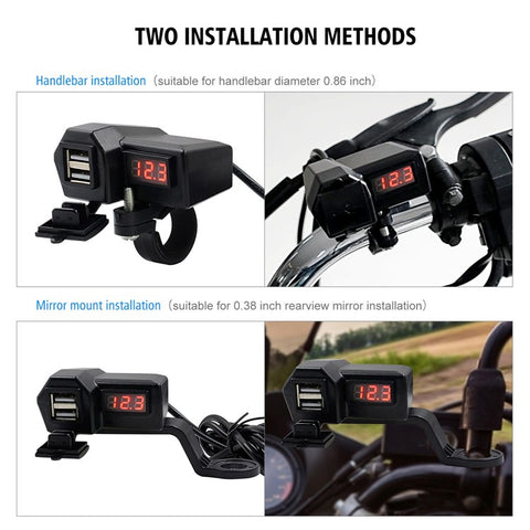CS-1072A1 10-24V Motorcycle Dual USB Charger Digital Display Voltmeter Waterproof Phone Charging Adapter