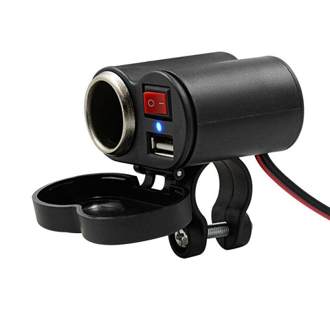 CS-313G1 Motorcycle Modify USB Charger Waterproof Phone Charging Adapter with Cigarette Lighter Socket and Switch