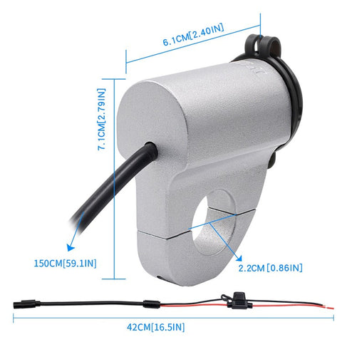 WUPP ZH-975 Motorcycle Handlebar 2.4A USB Phone Charger Aluminum Alloy Waterproof Voltage Digital Display QC3.0 Fast Charge Adapter with Switch