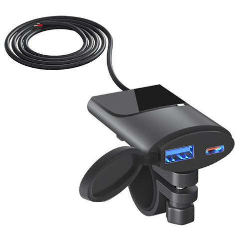 WUPP ZH-1927B1 Motorcycle Handlebar Phone Charger Ultra-Thin USB A+Type-C QC3.0 Charger