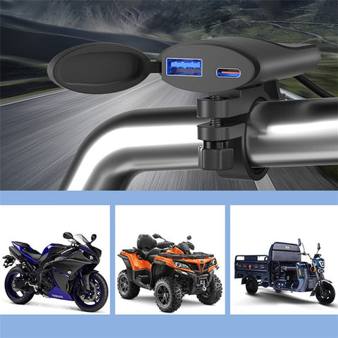 WUPP ZH-1927B1 Motorcycle Handlebar Phone Charger Ultra-Thin USB A+Type-C QC3.0 Charger