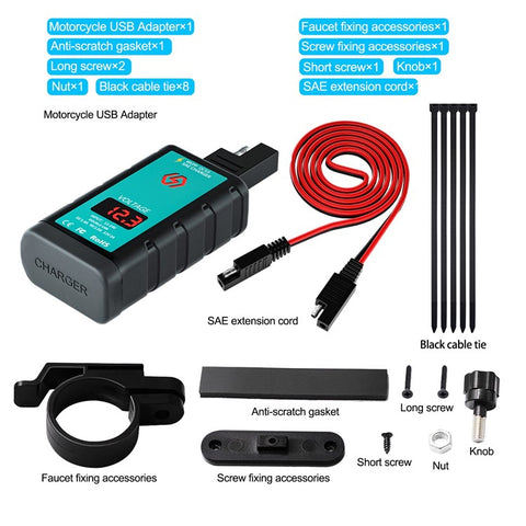 ZH-1422A2 5V 3.4A Dual USB Port Adapter Socket Motorcycle Handlebar Fast Charger, with Voltmeter Display and 1m SAE Extension Cable