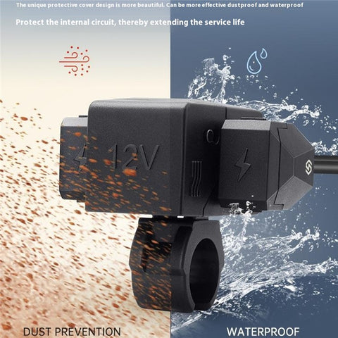 WUPP CS-1849C1 Motorcycle Charger QC3.0 USB-A+Type-C+Cigarette Lighter Handlebar Charger