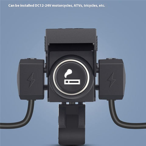 WUPP CS-1849C1 Motorcycle Charger QC3.0 USB-A+Type-C+Cigarette Lighter Handlebar Charger