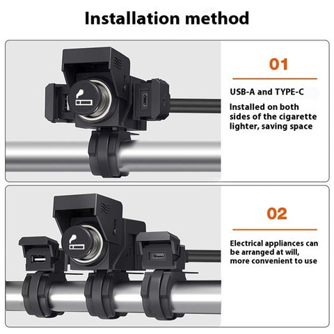 WUPP CS-1849C1 Motorcycle Charger QC3.0 USB-A+Type-C+Cigarette Lighter Handlebar Charger