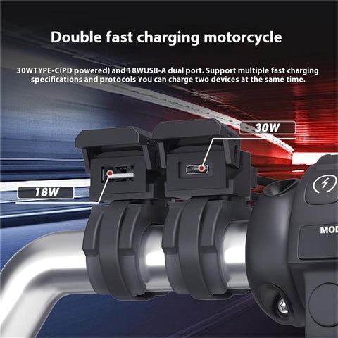 WUPP CS-1849D1 Motorcycle Charger USB-A+Type-C Motorbike Handlebar Charger