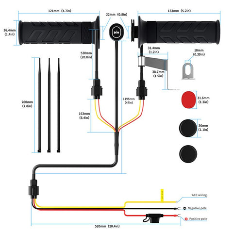WUPP CS-1956D1 Motorcycle Heated Grips with 5+1 Temperature Adjustable / 1.5m ACC Cable