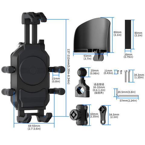 WUPP CS-2056B2 Motorcycle Handlebar Phone Holder Anti-Shock Phone Mount Stand