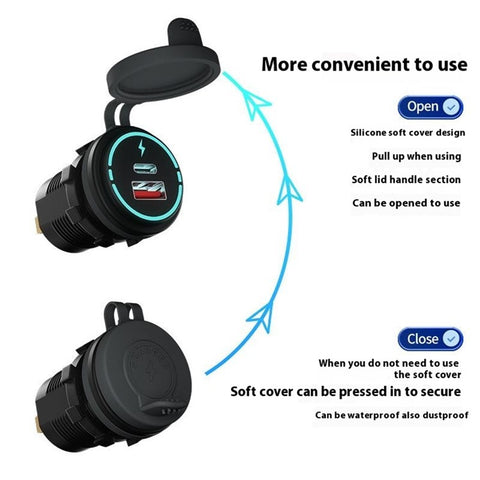 WUPP ZH-1786B1 QC3.0 USB+Type-C Charger IP66 Waterproof Socket with Silicone Cap