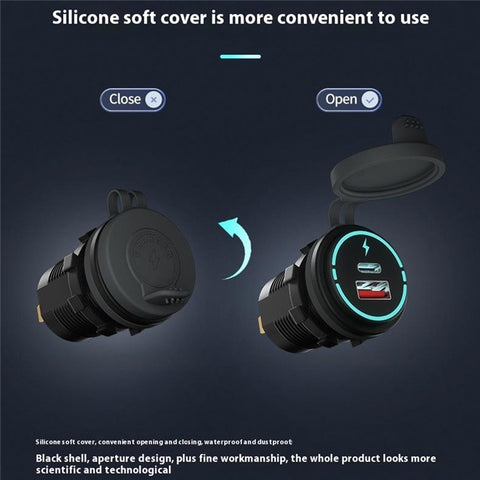 WUPP ZH-1786B1 QC3.0 USB+Type-C Charger IP66 Waterproof Socket with Silicone Cap