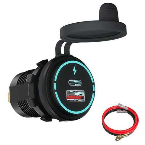 WUPP ZH-1786B2 QC3.0 Charger USB+Type-C Socket with Silicone Cap and 60cm Cable