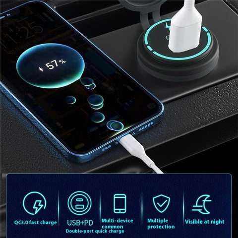 WUPP ZH-1786B2 QC3.0 Charger USB+Type-C Socket with Silicone Cap and 60cm Cable