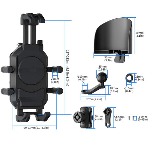 WUPP CS-2056B1 Motorcycle Phone Holder Rearview Mirror Mount Anti-Shock Phone Bracket