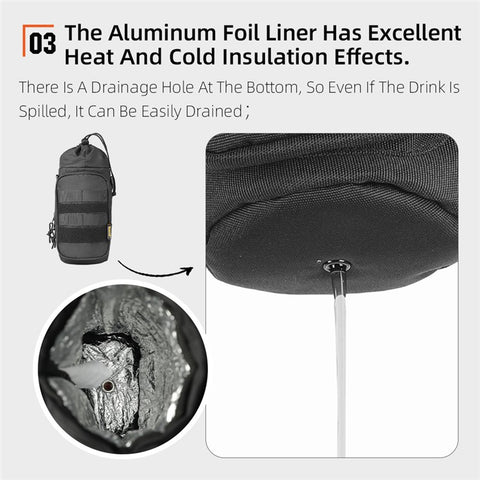 RHINOWALK Mechanic MJX2006BK Thermal Aluminum Liner Expanded Motorcycle Water Bottle Holder Bag, 10.5x22cm