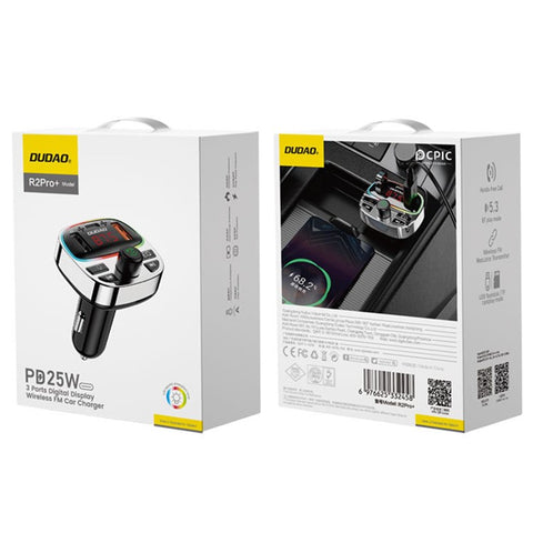 DUDAO R2Pro+ Colorful Light Bluetooth-compatible Car Kit Hands-Free Call MP3 Player PD Type-C + Dual USB Car Charger
