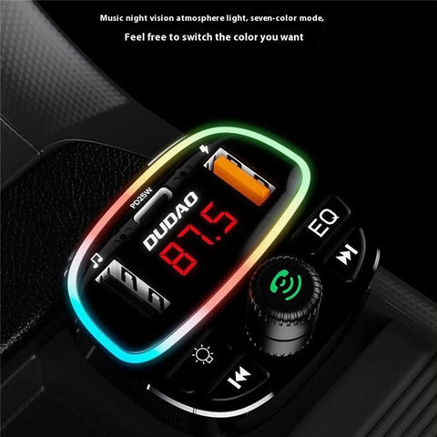 DUDAO R2Pro+ Colorful Light Bluetooth-compatible Car Kit Hands-Free Call MP3 Player PD Type-C + Dual USB Car Charger