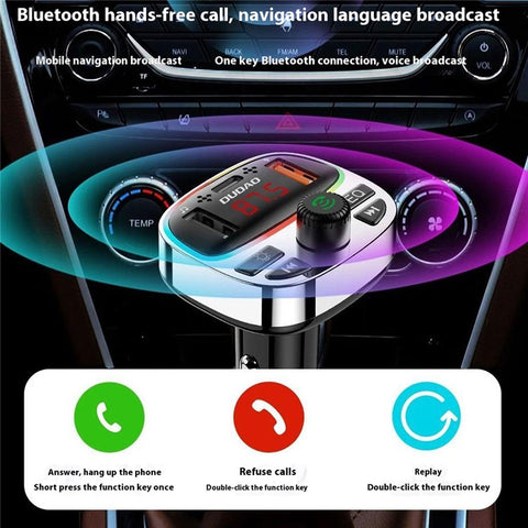 DUDAO R2Pro+ Colorful Light Bluetooth-compatible Car Kit Hands-Free Call MP3 Player PD Type-C + Dual USB Car Charger