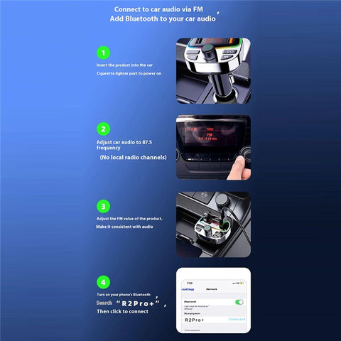 DUDAO R2Pro+ Colorful Light Bluetooth-compatible Car Kit Hands-Free Call MP3 Player PD Type-C + Dual USB Car Charger