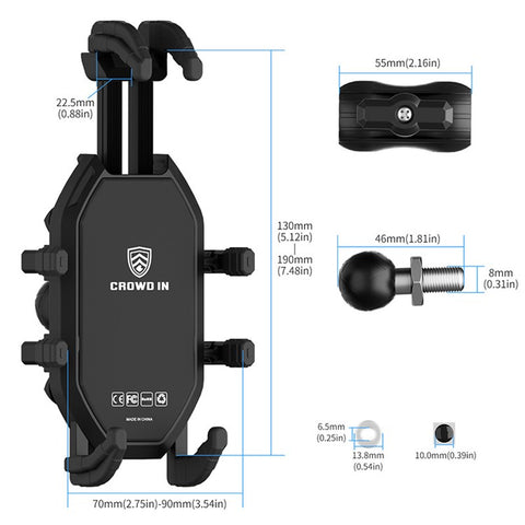 WUPP CS-2072D1 M8 Ball Head Cellphone Holder Anti Theft Motorcycle Phone Mount Bracket
