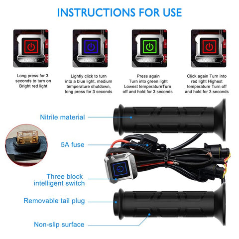 ZH-983F2 1 Pair For ATV Motorcycle Intelligent 3 Gears Temperature Adjustable Heated Grips Winter Warmer Electric Heating Hand Grips