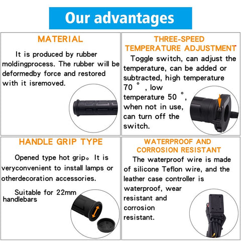 WUPP CS-095B1 1Pair Motorcycle Heating Handlebar for Winter Electric Heated Grips 12V Warmer Heating Grips