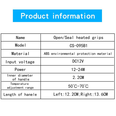 WUPP CS-095B1 1Pair Motorcycle Heating Handlebar for Winter Electric Heated Grips 12V Warmer Heating Grips