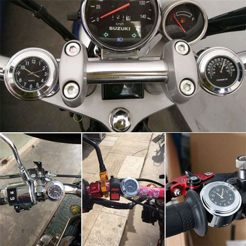 Aluminum Alloy Motorcycle Bike Clock 22-25.4mm Handlebar Luminous Clock / Thermometer