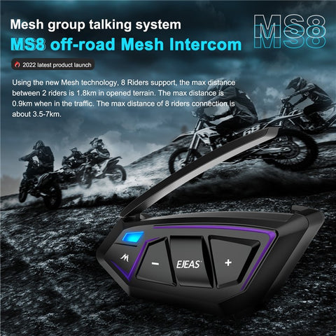 EJEAS 8 Riders Mesh Intercom Motorcycle Helmet Bluetooth-compatible Intercom Wireless Walkie-Talkie