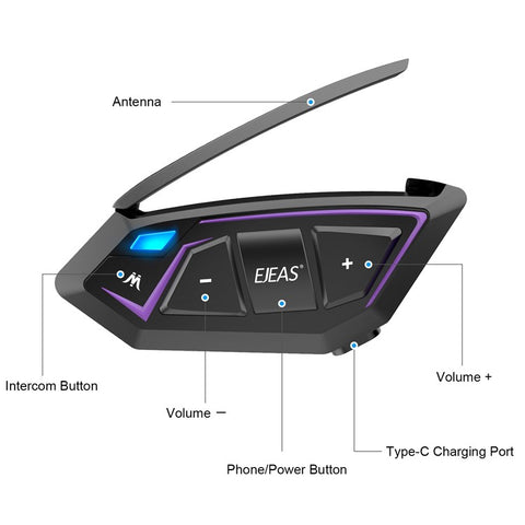 EJEAS 8 Riders Mesh Intercom Motorcycle Helmet Bluetooth-compatible Intercom Wireless Walkie-Talkie