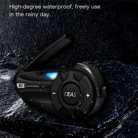 EJEAS Q2 Motorcycle Helmet Bluetooth-compatible Intercom 2 Rider Waterproof Walkie-Talkie Support FM Function, 3s Pairing