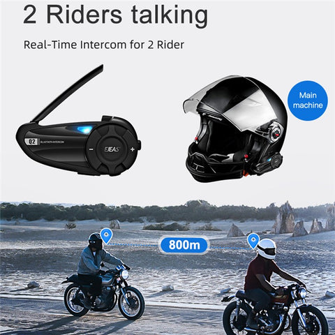 EJEAS Q2 Motorcycle Helmet Bluetooth-compatible Intercom 2 Rider Waterproof Walkie-Talkie Support FM Function, 3s Pairing