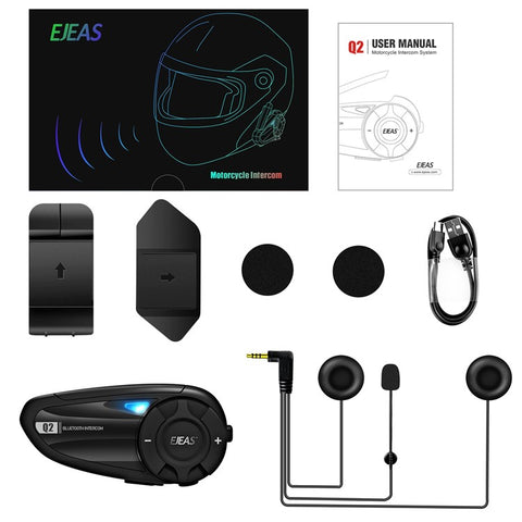 EJEAS Q2 Motorcycle Helmet Bluetooth-compatible Intercom 2 Rider Waterproof Walkie-Talkie Support FM Function, 3s Pairing