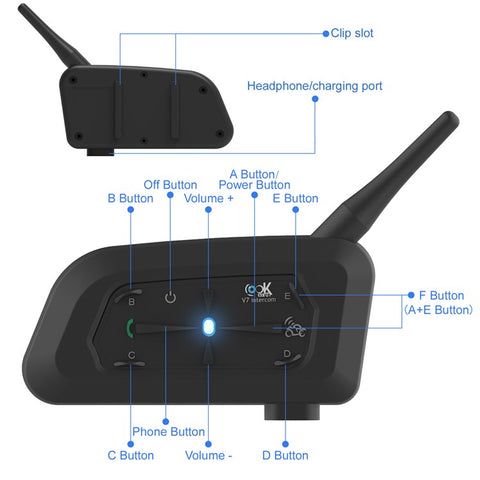 EJEAS V7 Motorcycle Helmet Bluetooth-compatible 5.0 Intercom 7 Riders 700m Walkie-Talkie System IP65 Waterproof