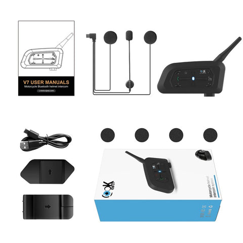 EJEAS V7 Motorcycle Helmet Bluetooth-compatible 5.0 Intercom 7 Riders 700m Walkie-Talkie System IP65 Waterproof