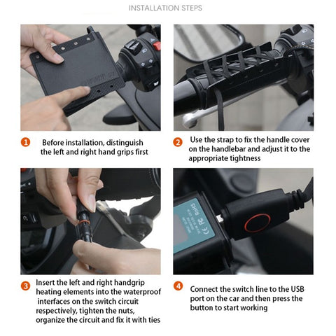 WUPP CSZH-1314B1 5V Strap-Style Motorcycle Heated Grips with Switch, IP67 Waterproof
