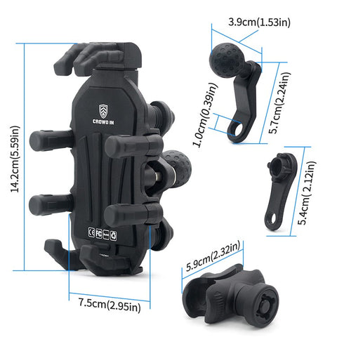 WUPP CS-1990D1 Anti-theft Motorcycle Phone Holder Rearview Mirror Aluminum Alloy Phone Mount Clamp