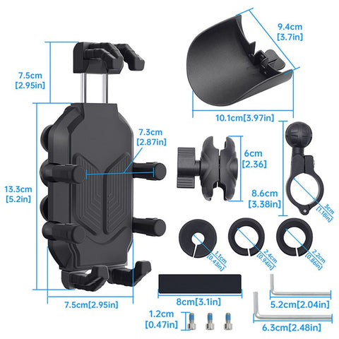WUPP CS-1988A1 Motorbike Handlebar Phone Holder CNC Anti-Shock Braceket for 4.7-7.2 inch Phones
