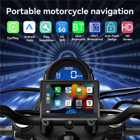 W512A 5 inch IPS Touch Screen 2.4G / 5G WiFi Motorcycle Navigation Screen with Wireless Carplay Android Auto