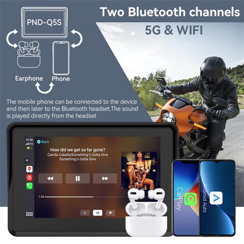 W512A 5 inch IPS Touch Screen 2.4G / 5G WiFi Motorcycle Navigation Screen with Wireless Carplay Android Auto