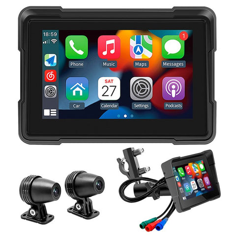 W512B Motorcycle Carplay GPS Navigation 5-Inch IPS Touch Screen with 2 Cameras+Bracket