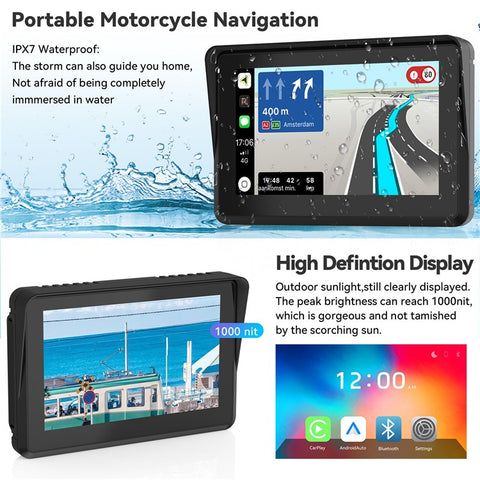 W512B Motorcycle Carplay GPS Navigation 5-Inch IPS Touch Screen with 2 Cameras+Bracket