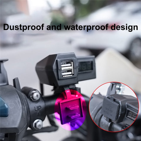 KAAWAZONO Motorcycle Handlebar Dual USB Mobile Phone Charger Electric Motorcycle 2.1A Fast Charge Adapter with Switch
