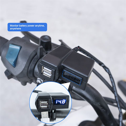 KAAWAZONO Motorcycle Handlebar Dual USB Mobile Phone Charger Electric Motorcycle 2.1A Fast Charge Adapter with Switch
