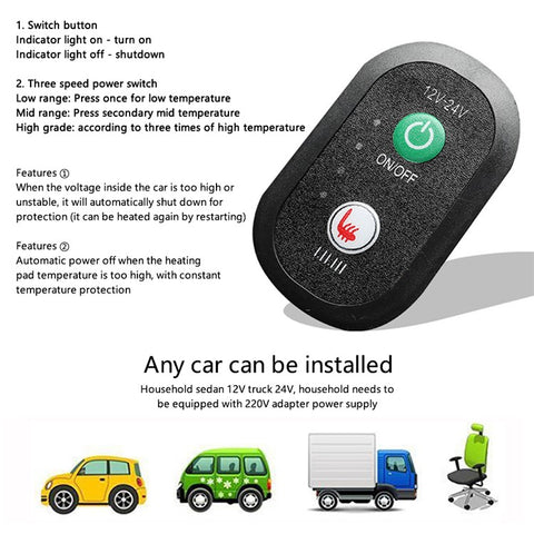 WM-XL2 Universal 12V / 24V Car Heated Seat Cover with Backrest Vehicle Seat Cushion Warmer for Winter