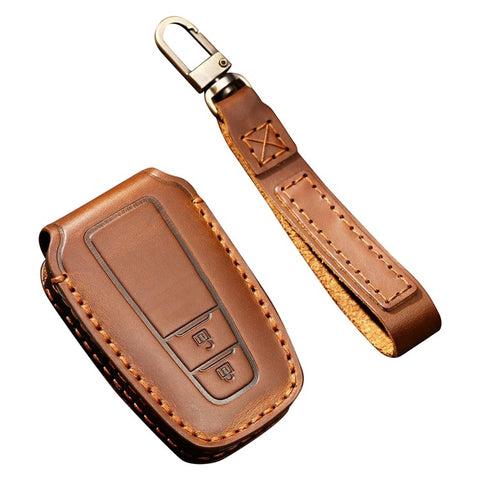 HALLMO Car Remote Key Cover for C005 18, Toyota 2-Keys Crazy Horse Cowhide Leather Protective Case